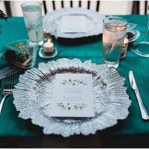 Silver Reef Charger Plates Set of 2 Glass Iridescent 12.75" Wedding Holiday NWOT